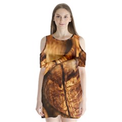 Olive Wood Wood Grain Structure Shoulder Cutout Velvet One Piece by Sapixe