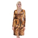 Olive Wood Wood Grain Structure Long Sleeve Velvet Front Wrap Dress View1