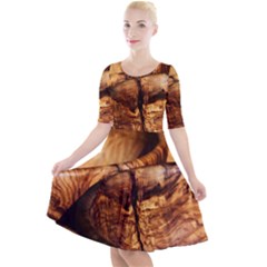 Olive Wood Wood Grain Structure Quarter Sleeve A-line Dress by Sapixe