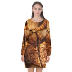 Olive Wood Wood Grain Structure Long Sleeve Chiffon Shift Dress  by Sapixe