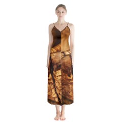 Olive Wood Wood Grain Structure Button Up Chiffon Maxi Dress by Sapixe