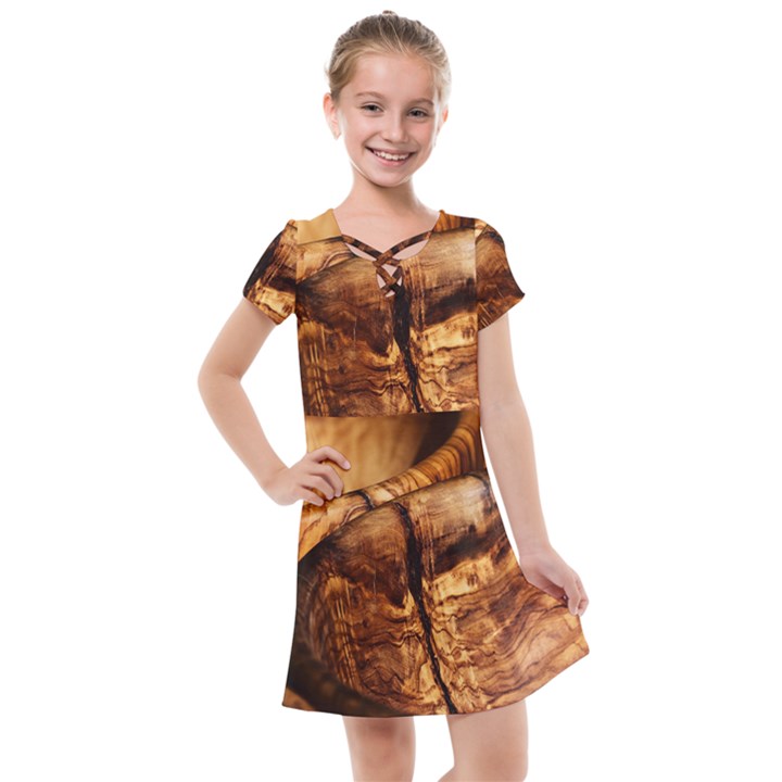 Olive Wood Wood Grain Structure Kids  Cross Web Dress