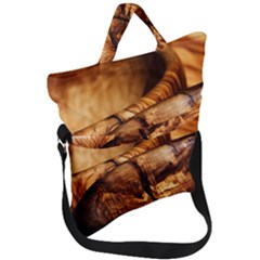 Olive Wood Wood Grain Structure Fold Over Handle Tote Bag