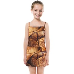 Olive Wood Wood Grain Structure Kids Summer Sun Dress by Sapixe