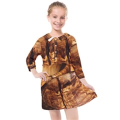 Olive Wood Wood Grain Structure Kids  Quarter Sleeve Shirt Dress by Sapixe