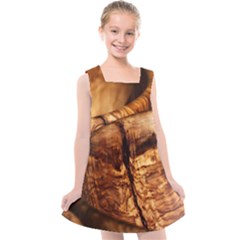 Olive Wood Wood Grain Structure Kids  Cross Back Dress by Sapixe