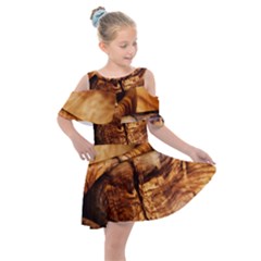 Olive Wood Wood Grain Structure Kids  Shoulder Cutout Chiffon Dress by Sapixe