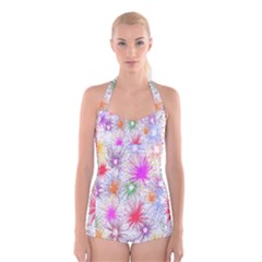 Star Dab Farbkleckse Leaf Flower Boyleg Halter Swimsuit  by Sapixe