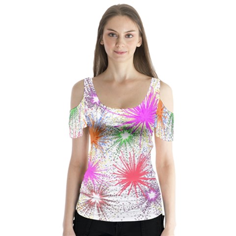 Star Dab Farbkleckse Leaf Flower Butterfly Sleeve Cutout Tee  by Sapixe