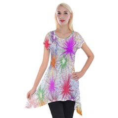 Star Dab Farbkleckse Leaf Flower Short Sleeve Side Drop Tunic by Sapixe