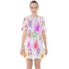 Star Dab Farbkleckse Leaf Flower Sixties Short Sleeve Mini Dress