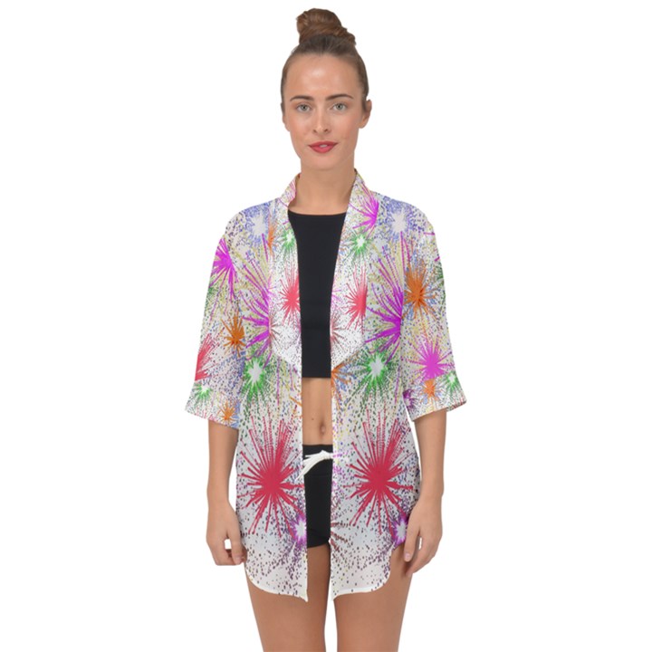 Star Dab Farbkleckse Leaf Flower Open Front Chiffon Kimono