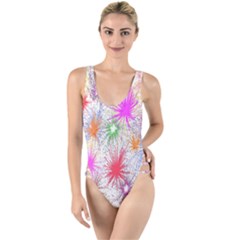 Star Dab Farbkleckse Leaf Flower High Leg Strappy Swimsuit by Sapixe