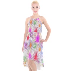 Star Dab Farbkleckse Leaf Flower High-low Halter Chiffon Dress  by Sapixe