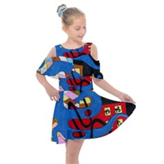 Creativeness Art Illustration Kids  Shoulder Cutout Chiffon Dress