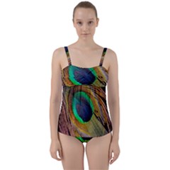 Bird Feather Background Nature Twist Front Tankini Set