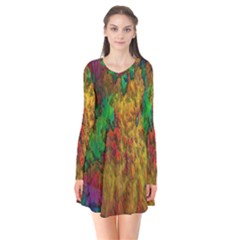 Background Color Template Abstract Long Sleeve V-neck Flare Dress by Sapixe