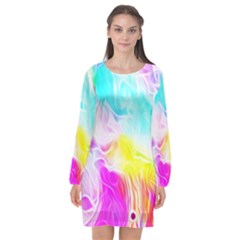 Background Drips Fluid Colorful Long Sleeve Chiffon Shift Dress  by Sapixe