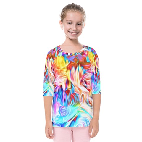 Background Drips Fluid Colorful Kids  Quarter Sleeve Raglan Tee by Sapixe