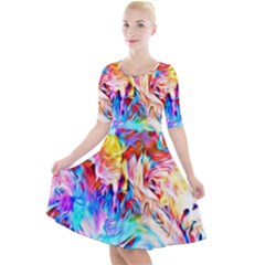 Background Drips Fluid Colorful Quarter Sleeve A-line Dress