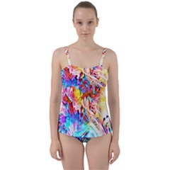 Background Drips Fluid Colorful Twist Front Tankini Set by Sapixe