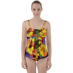 Mural Murals Graffiti Texture Twist Front Tankini Set by Sapixe