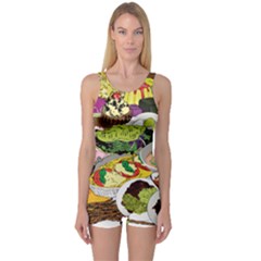 Eat Food Background Art Color One Piece Boyleg Swimsuit by Sapixe