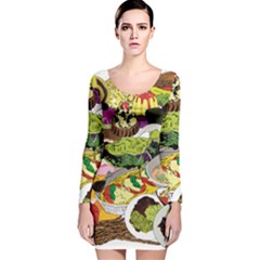 Eat Food Background Art Color Long Sleeve Velvet Bodycon Dress by Sapixe