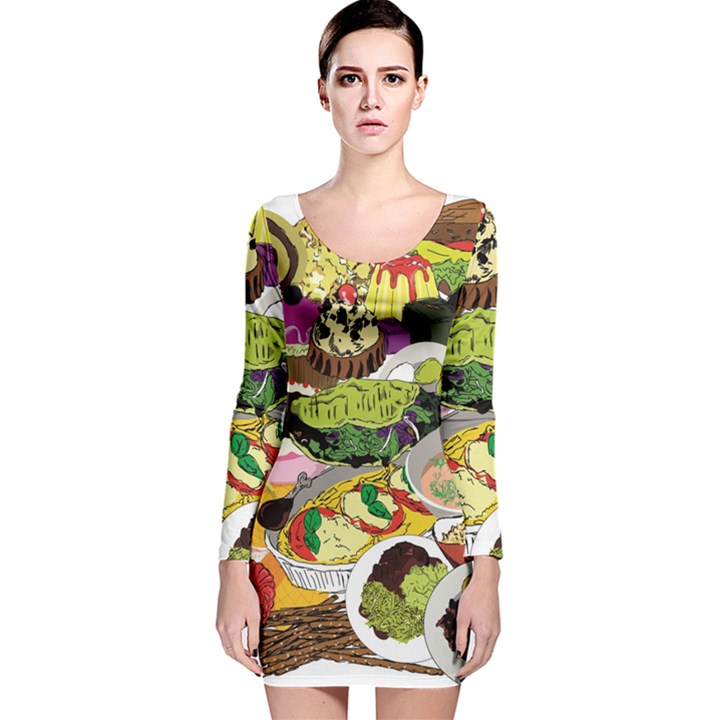 Eat Food Background Art Color Long Sleeve Velvet Bodycon Dress