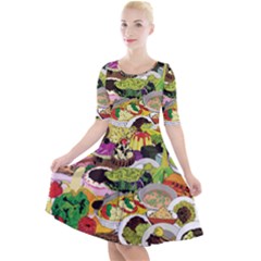 Eat Food Background Art Color Quarter Sleeve A-line Dress