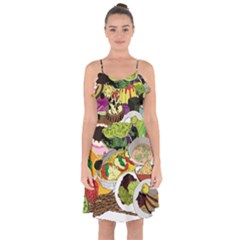 Eat Food Background Art Color Ruffle Detail Chiffon Dress by Sapixe