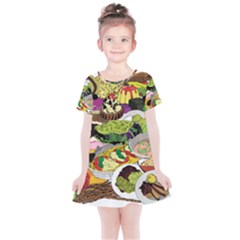 Eat Food Background Art Color Kids  Simple Cotton Dress