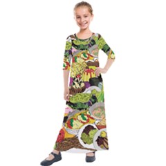 Eat Food Background Art Color Kids  Quarter Sleeve Maxi Dress by Sapixe