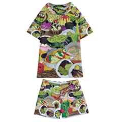 Eat Food Background Art Color Kids  Swim Tee And Shorts Set by Sapixe