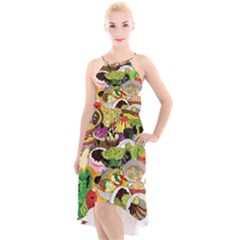 Eat Food Background Art Color High-low Halter Chiffon Dress 