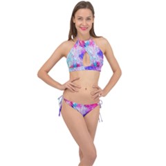 Background Art Abstract Watercolor Cross Front Halter Bikini Set