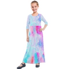 Background Drips Fluid Kids  Quarter Sleeve Maxi Dress