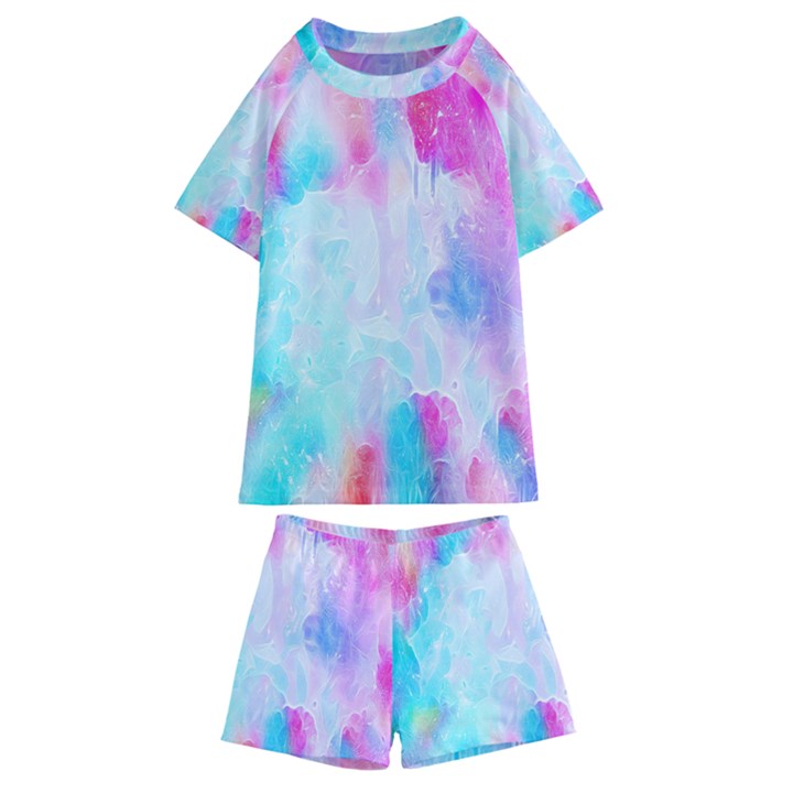 Background Drips Fluid Kids  Swim Tee and Shorts Set