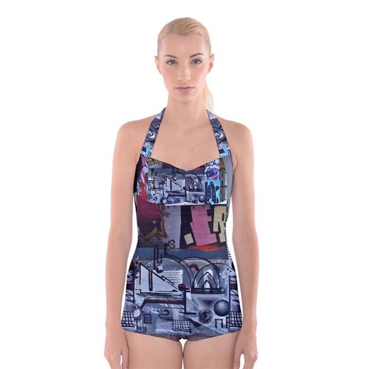 Lost Places Abandoned Train Station Boyleg Halter Swimsuit 