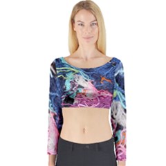 Wool Yarn Colorful Handicraft Long Sleeve Crop Top by Sapixe