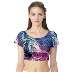 Wool Yarn Colorful Handicraft Short Sleeve Crop Top by Sapixe