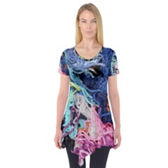 Wool Yarn Colorful Handicraft Short Sleeve Tunic  by Sapixe