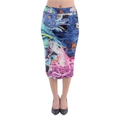 Wool Yarn Colorful Handicraft Midi Pencil Skirt by Sapixe