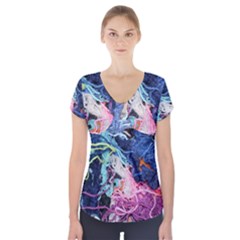 Wool Yarn Colorful Handicraft Short Sleeve Front Detail Top by Sapixe