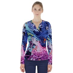 Wool Yarn Colorful Handicraft V-neck Long Sleeve Top by Sapixe