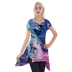 Wool Yarn Colorful Handicraft Short Sleeve Side Drop Tunic by Sapixe