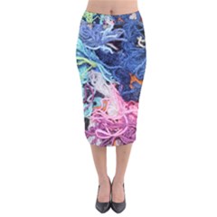 Wool Yarn Colorful Handicraft Velvet Midi Pencil Skirt by Sapixe