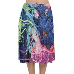 Wool Yarn Colorful Handicraft Velvet Flared Midi Skirt by Sapixe