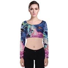 Wool Yarn Colorful Handicraft Velvet Long Sleeve Crop Top by Sapixe