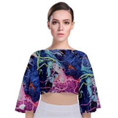 Wool Yarn Colorful Handicraft Tie Back Butterfly Sleeve Chiffon Top by Sapixe